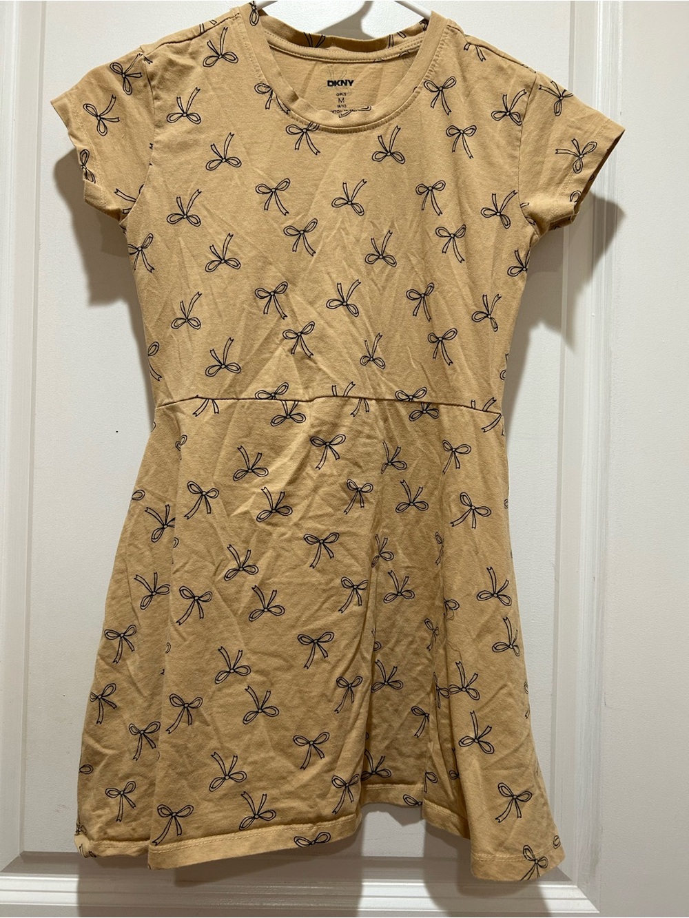 DKNY Tan Short Sleeve Bow Print Dress for Kids